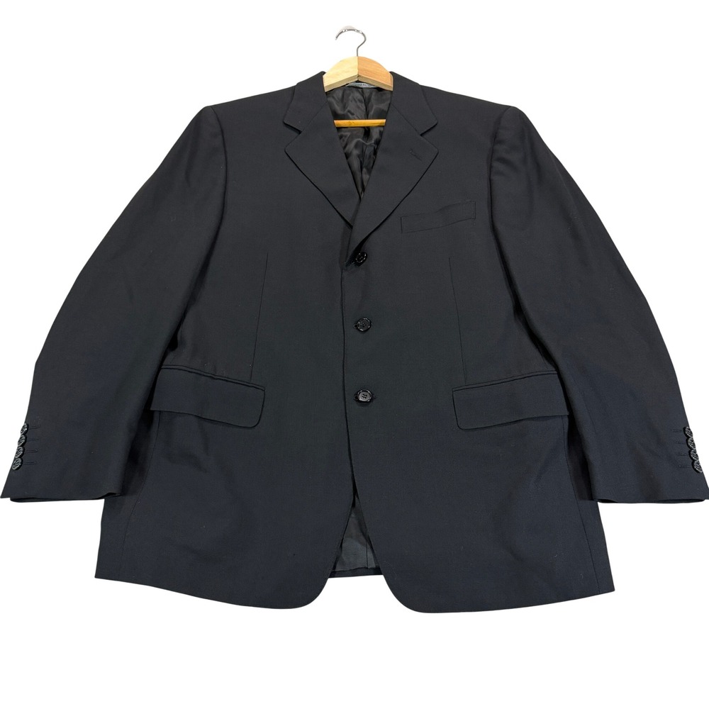 Vintage Canali Mens 42S Black Pure Wool 3-Button Blazer Sport Coat Made in Italy